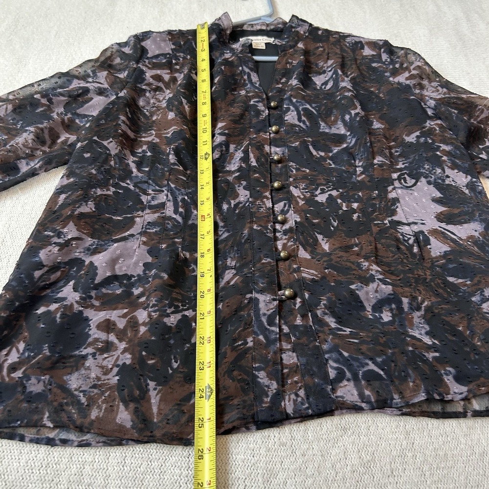 Dark Floral Purple Sheer Blouse Size PL 14-16 Buttons Romantic Coldwater Creek - Picture 11 of 14